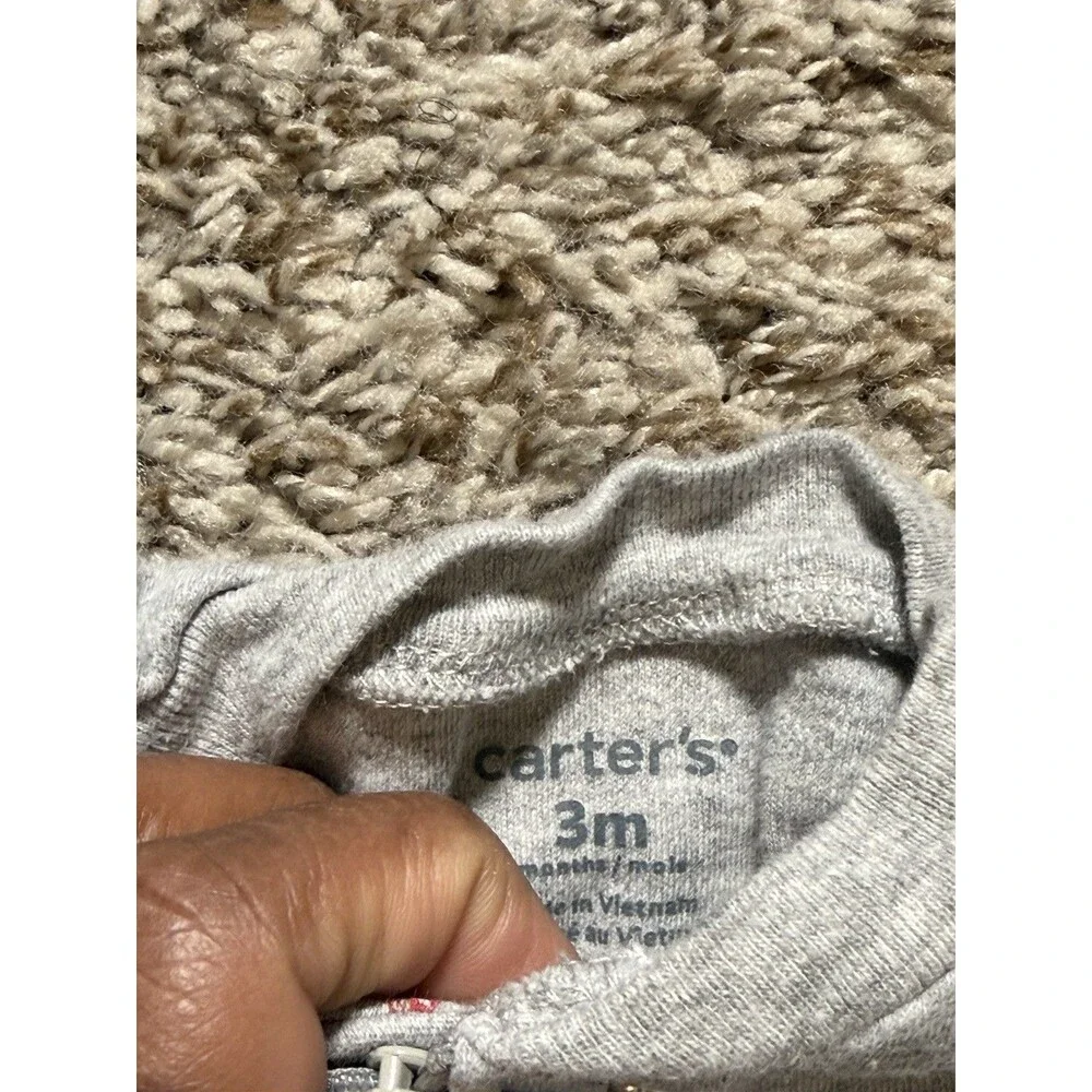 Carter’s Baby Boy Fire Truck Footed Sleeper Pajamas Gray 3M Zip-Up